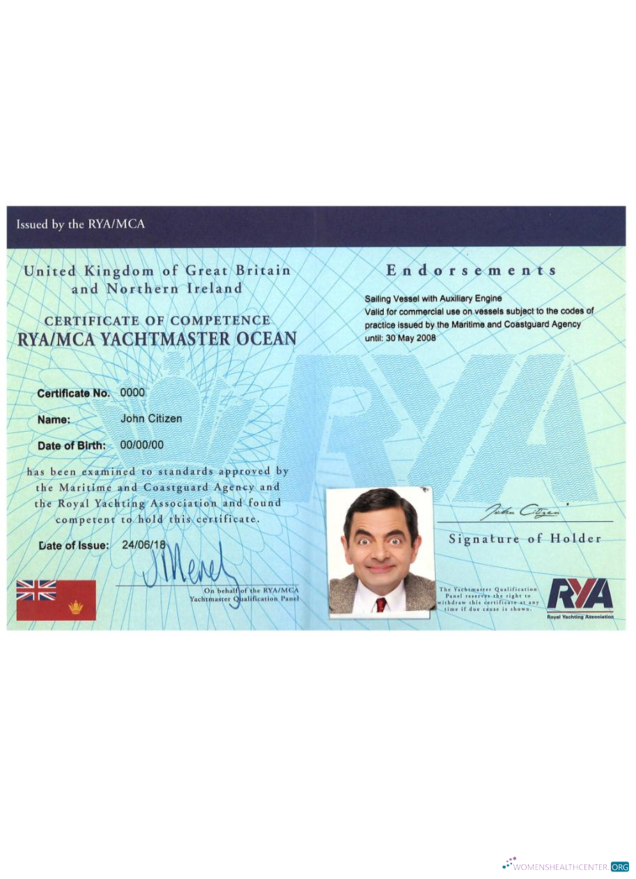 Download United Kingdom RYA Yachtmaster Certificates of Competence Photoshop template